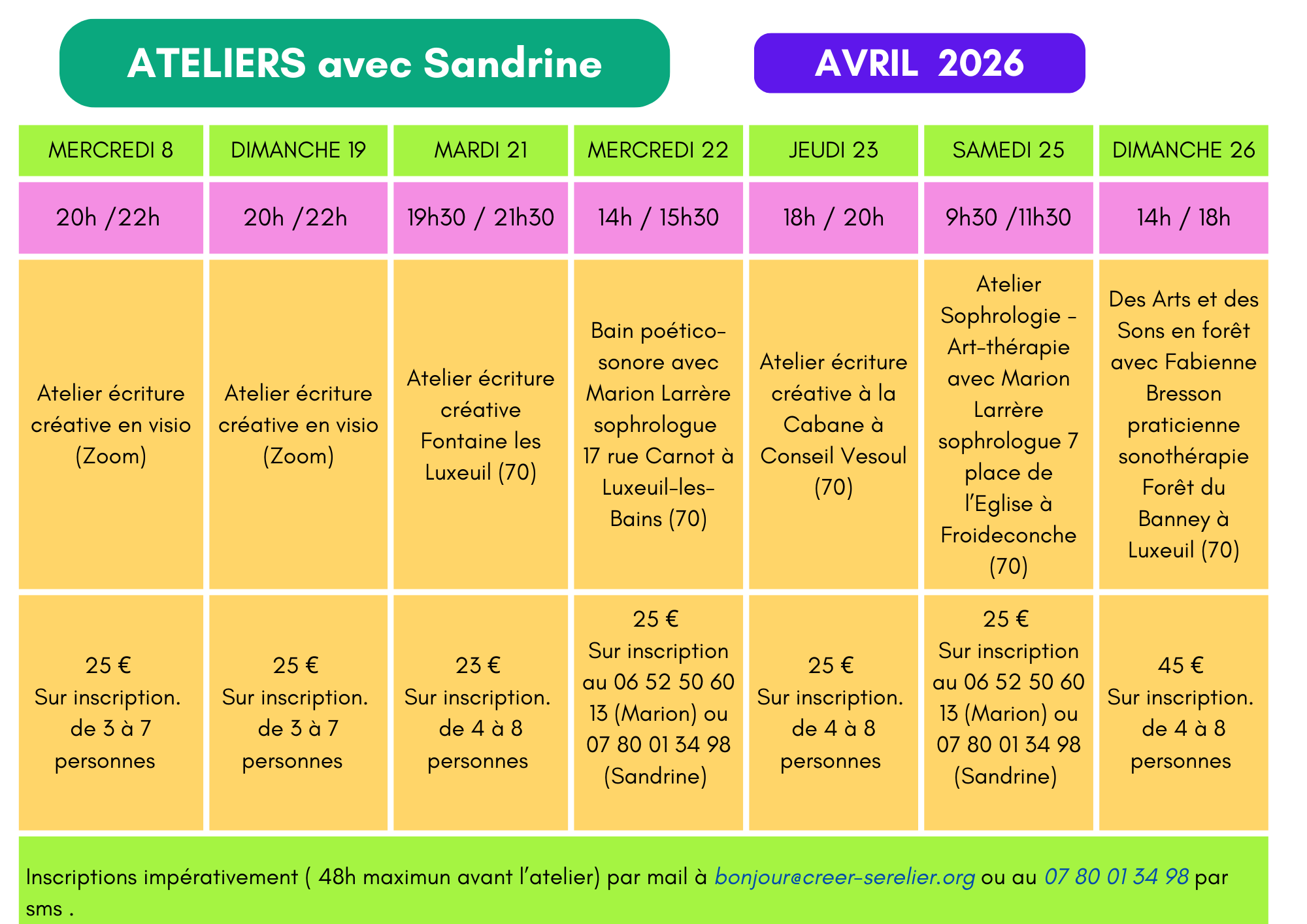 Agenda ateliers de groupe novembre 2025