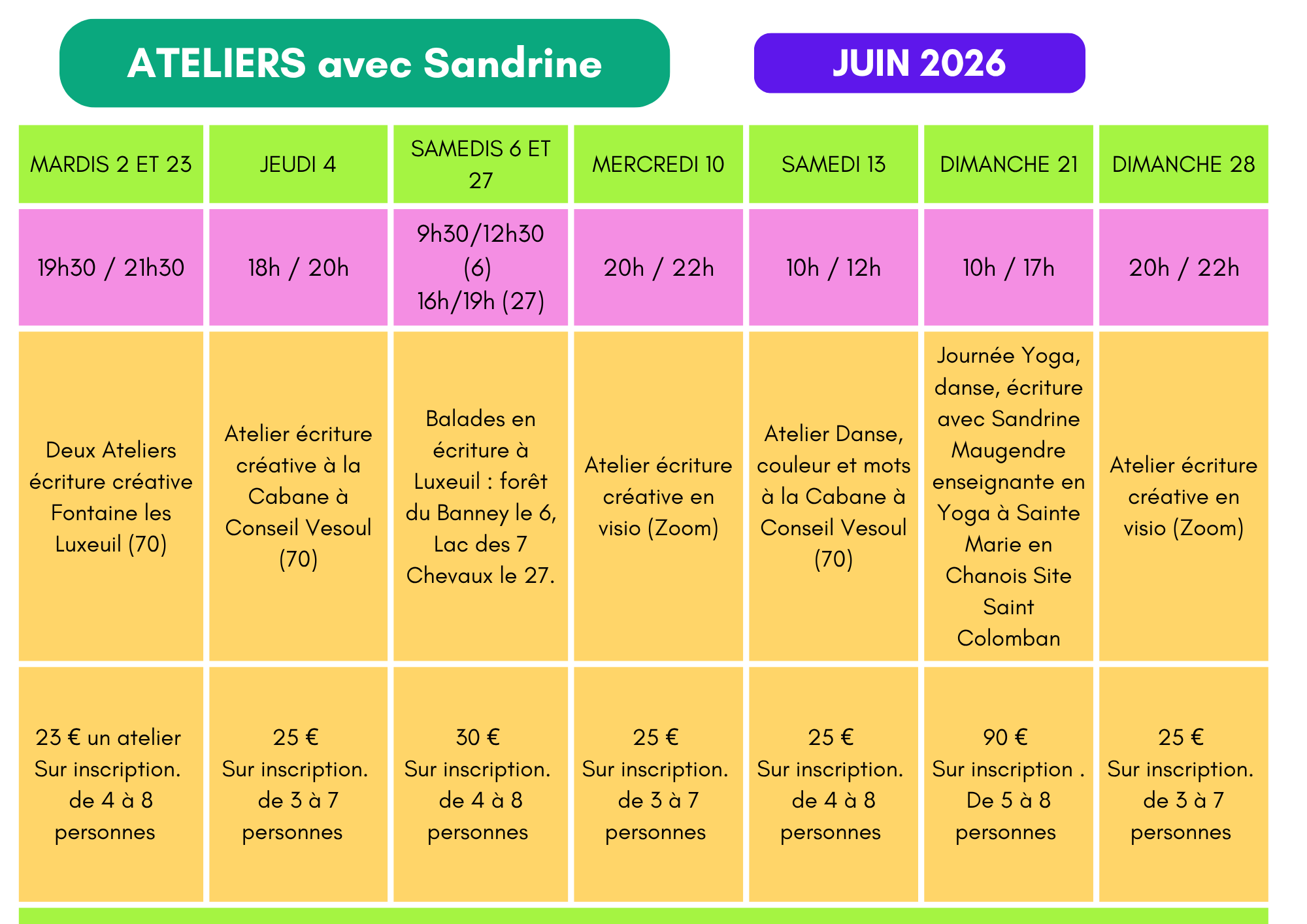 Agenda ateliers de groupe novembre 2025